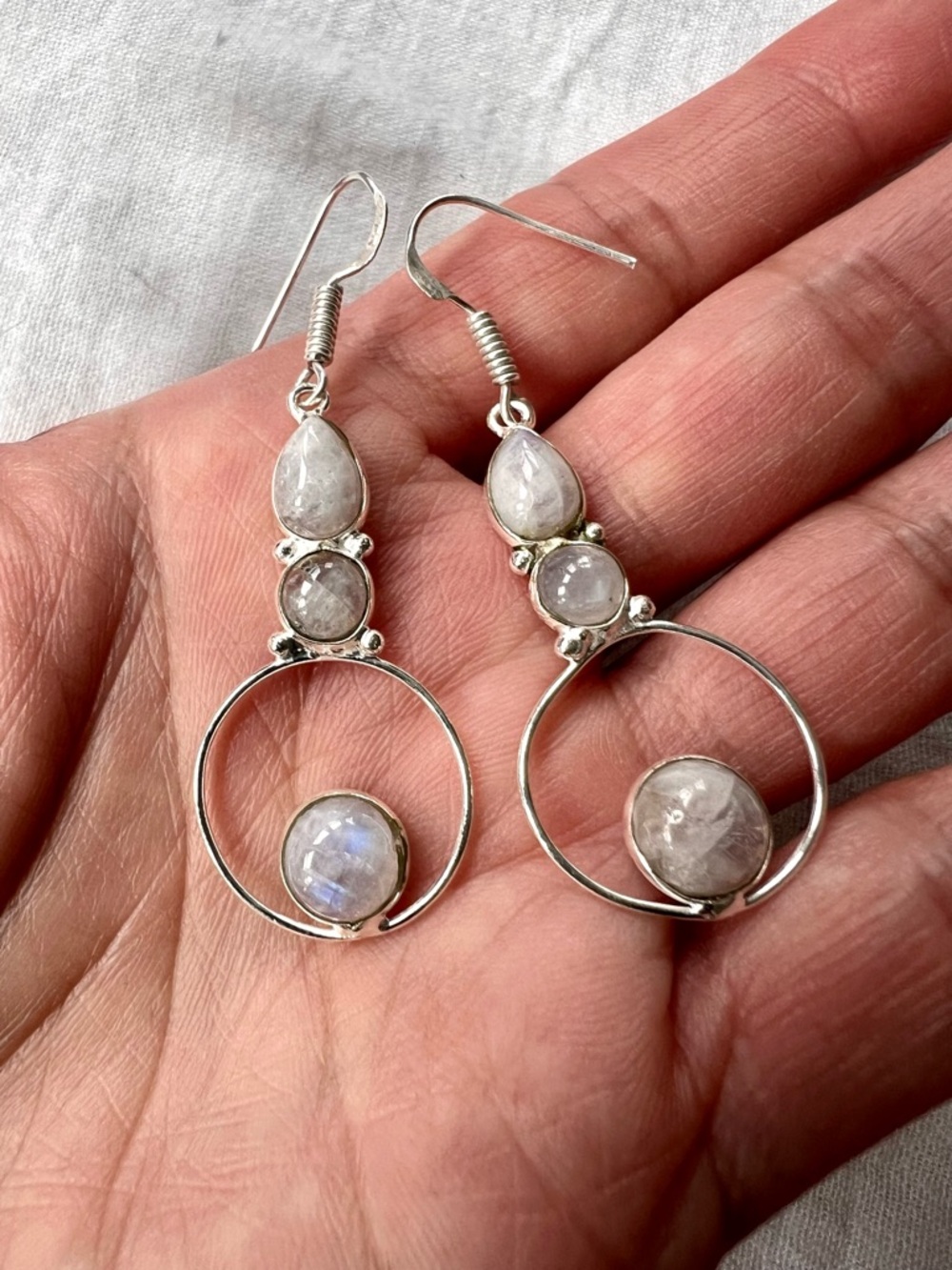 925 Modern Elegant Moonstone Orbit Earrings - Picture 6 of 7